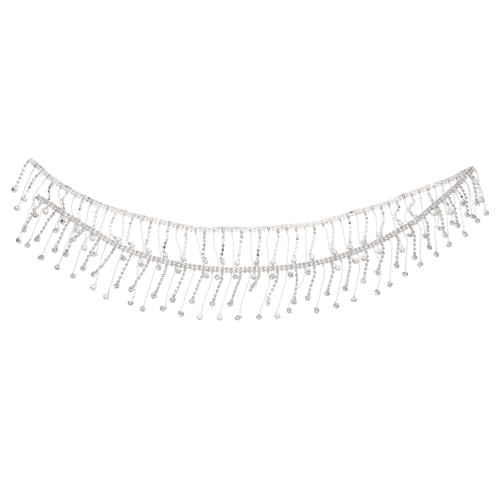 Hohopeti Breites DIY Strassband mit Silbernen Kristallquasten Langlebige Doppelte Quasten Kette für Kleidung Taschen Schmuck und Bastelprojekte Praktische und Dekorative Textilverzierung von Hohopeti