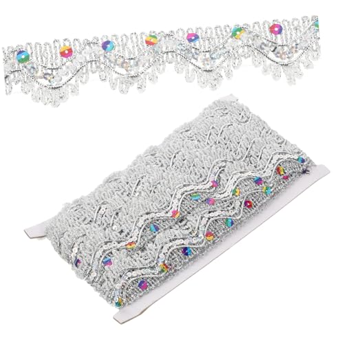 Hohopeti Ethno Stil Paillettenband Silber Dreieckiger Glitzernder Sequin Besatz Verschleißfestes DIY Kostüm Zierband Vielseitiger Schmuck und Textildekor Delicate Austauschbare von Hohopeti
