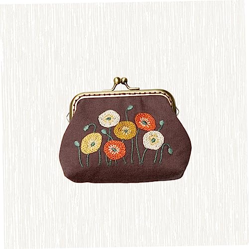 Hohopeti Handgefertigtes Stickerei Einsteigerset mit Stoff Münztasche DIY Wollnadeln und Zubehör Bestickte Clutch für Anfängerinnen Waschbares Blumenmuster Komplettset für Frauen und von Hohopeti
