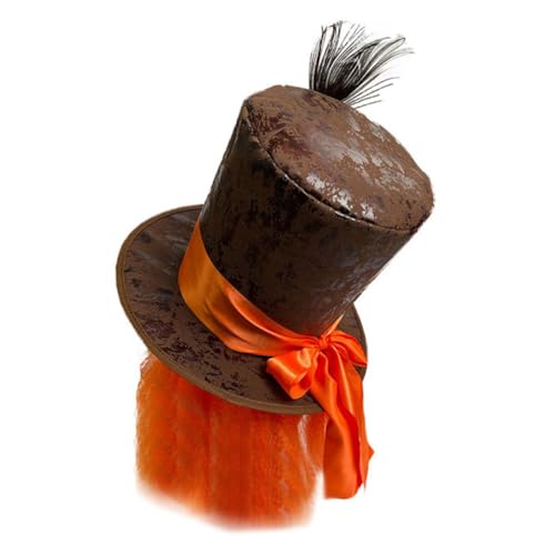 Hohopeti Hut Cosplay mit Leuchtend Orangener Pfauenfeder Leichter Partyhut für Karneval Fasching Verkleidung und Festliche Events Hautfreundlich und Komfortabel für Erwachsene von Hohopeti
