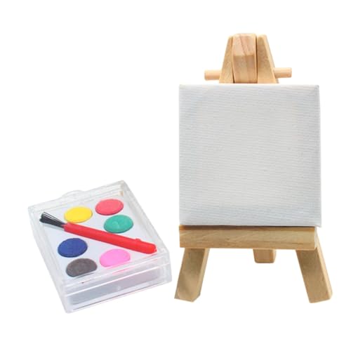 Hohopeti Mini Staffelei mit Mini Leinwand aus Holz und Kunststoff Verschleißfestes Haus Zubehör Dekoratives Malbrett für Mikro Landschaften Realistisches Kunstmodell für Sammler von Hohopeti