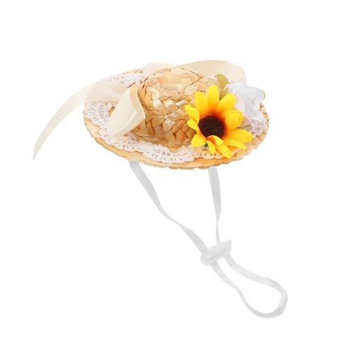 Hohopeti Miniatur Puppenhut Woven Hut aus Rattan und Xs Durchmesser Sombrero Stil mit Schleife und Kunstblume Leichter Sommerhut für Puppen Modisches Accessoire für Puppenbekleidung von Hohopeti