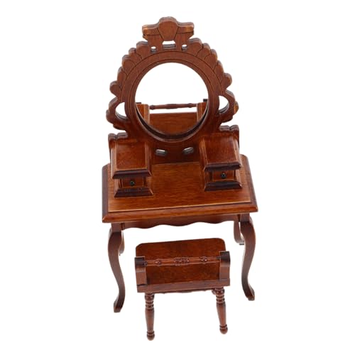 Hohopeti Puppenhaus Schminktisch Vintage Holz Mini Kommode mit Spiegel und Hocker Retro Puppenmöbel für Kreatives Rollenspiel und Dekorative Schlafzimmergestaltung Hohopeti Puppenhaus Schminktisch Vintage Holz Mini Kommode mit Spiegel und Hocker Retro Puppenmöbel für Kreatives Rollenspiel und Dekorative Schlafzimmergestaltung von Hohopeti