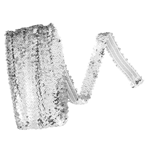 Hohopeti Silbernes Elastisches Paillettenband Dehnbares Flaches Nähzubehör für DIY Bekleidungsdekoration Eleganter Stoffbesatz für Kleidungsstücke Bastelverzierungen von Hohopeti