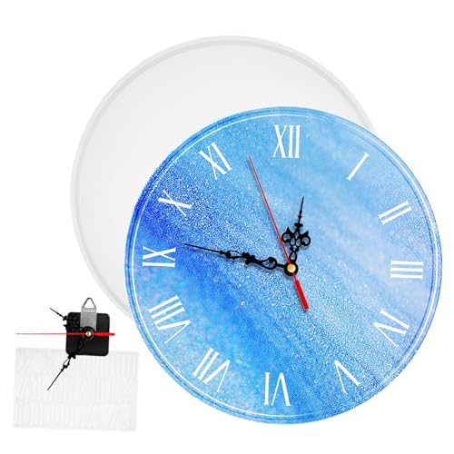 Hohopeti Silikon Uhr Gießform mit Runder Wanduhrform Römischen Zahlen und Uhrwerk Flexible Robuste Epoxidharz Form für DIY Bastelprojekte Geschenkideen und Wohnkultur von Hohopeti