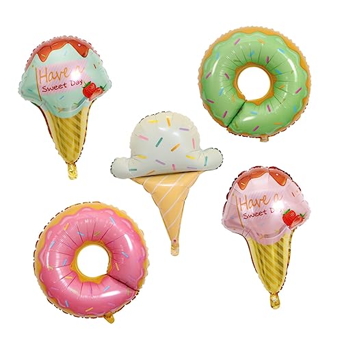 Hohopeti Sommerliche Aluminiumfolienballons 5 Stück Donut-Eiscreme-Partydekorationen für Geburtstagsfeiern für Jungen und Mädchen von Hohopeti