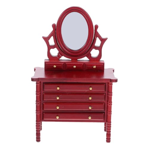 Hohopeti Vintage Holz Kommode mit Spiegel und Stabiles Puppenhaus Schlafzimmer Möbel Zubehör für Mädchen Elegantes Design für Miniaturzimmer von Hohopeti