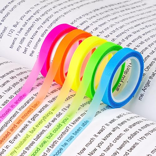 Hoiny 10 Rollen Haftnotizen, Transparente Haftnotizen Klebezettel, Highlight Strips, Fluoreszierende Haftstreifen, Klebezettel Klein, Textmarker Klebeband für Notizen, Bücher (5M/Rollen) von Hoiny