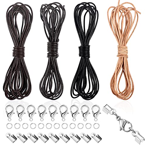 20M Lederband, Lederbänder für Ketten, Robust Lederband mit Verschluss, Armband Verschluss, Lederband Rund, Reißfeste Lederschnüre, Bänder Zum Basteln für Armbänder, Halskette, DIY von Hoiny