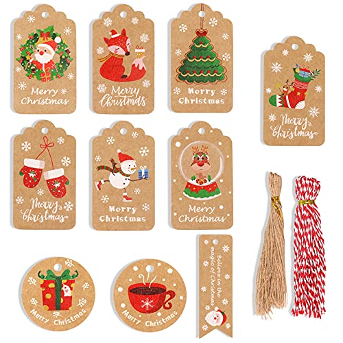 Geschenkanhänger Weihnachten, 100 Stk Geschenk Anhänger Kraftpapier Etiketten Weihnachten mit Jute-Schnur und Bäcker Bindfäden, 10 Stil Anhänger Weihnachten für DIY, Weihnachtsbaum schmücken, Handwerk Geschenkanhänger Weihnachten, 100 Stk Geschenk Anhänger Kraftpapier Etiketten Weihnachten mit Jute-Schnur und Bäcker Bindfäden, 10 Stil Anhänger Weihnachten für DIY, Weihnachtsbaum schmücken, Handwerk von Hoiny