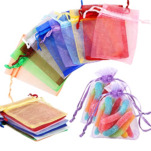 120 Stück Organzasäckchen, Geschenksäckchen Klein, Bunt Organza Säckchen, Schmuckbeutel, Organzabeutel, Schmucksäckchen für Schmuck Glasnuggets Süßigkeiten Weihnachtsfest (7X9 cm) von Hoiny