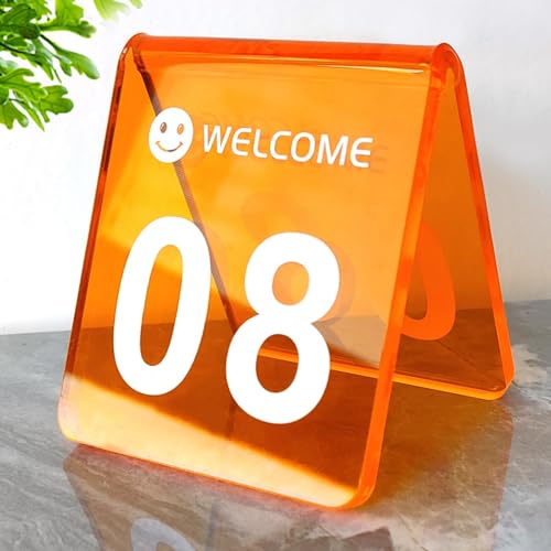 Acryl Tischnummernhalter, Acryl Hochzeits Tischnummern, Doppelseitig mit Diagonalem Design – 5mm Dickes und Langlebiges Acryl - Stapelbar - Für Cafés, Bars, Restaurants, Hotels(Orange,61-70) von Hoiweqr