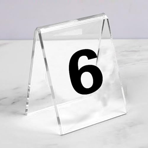 Acryl V-förmige Tischnummernhalterung - Doppelseitige Ins-Style Restaurant Tischkartenhalter mit Winkeldesign, Beweismarker Tatortmarker Themen Für Kinder Und Erwachsene, Set von 6(Clear,43-48) von Hoiweqr