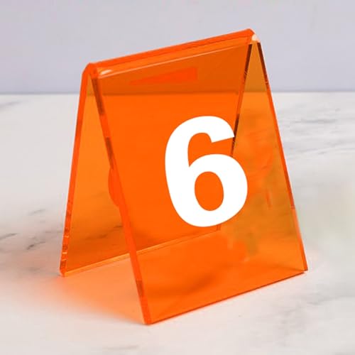 Acryl V-förmige Tischnummernhalterung - Doppelseitige Ins-Style Restaurant Tischkartenhalter mit Winkeldesign, Beweismarker Tatortmarker Themen Für Kinder Und Erwachsene, Set von 6(Orange,67-72) von Hoiweqr