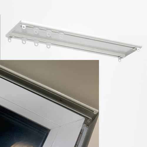 Doppelte Vorhangschiene für Raum, Aluminium Raumteiler Deckenvorhangschiene Kit, Zweireihige Gardinenschiene, Vorhangschienen Aus Aluminium, zur Deckenmontage (Color : White, Size : 2.4m/7.8ft) von Hoiweqr