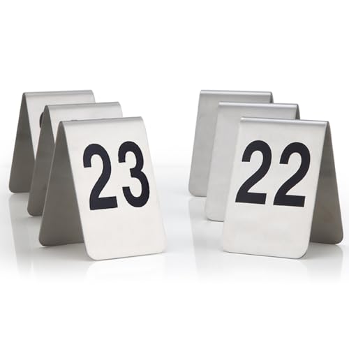 Edelstahl Tischnummern, Tischschild 1-100 Hochzeit Sitzplan Tischkarten, Tischaufsteller Schild, Doppelseitige Platzkarten Tischnummernkarten für Cafés, Restaurants, Hotel(1~10,6x7.5cm/2.3x2.9in) von Hoiweqr