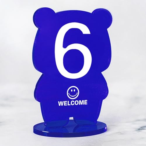 Hoiweqr Acryl-Tischnummernhalter, kreativer Cartoon-Bären-Stil im Ins-Look, Wiederverwendbare Empfangsdekoration, Tischkarte & Sitzplatzschild für Restaurant, Café, Takeaway-Theke(Blue,49-54) von Hoiweqr