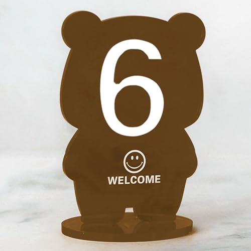 Hoiweqr Acryl-Tischnummernhalter, kreativer Cartoon-Bären-Stil im Ins-Look, Wiederverwendbare Empfangsdekoration, Tischkarte & Sitzplatzschild für Restaurant, Café, Takeaway-Theke(Brown,115-120) von Hoiweqr