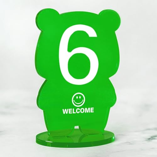 Hoiweqr Acryl-Tischnummernhalter, kreativer Cartoon-Bären-Stil im Ins-Look, Wiederverwendbare Empfangsdekoration, Tischkarte & Sitzplatzschild für Restaurant, Café, Takeaway-Theke(Green,31-36) von Hoiweqr