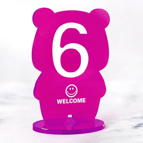 Hoiweqr Acryl-Tischnummernhalter, kreativer Cartoon-Bären-Stil im Ins-Look, Wiederverwendbare Empfangsdekoration, Tischkarte & Sitzplatzschild für Restaurant, Café, Takeaway-Theke(Purple,103-108) von Hoiweqr