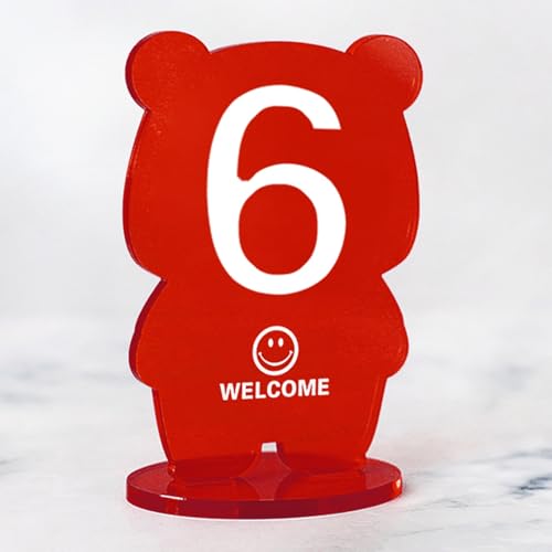 Hoiweqr Acryl-Tischnummernhalter, kreativer Cartoon-Bären-Stil im Ins-Look, Wiederverwendbare Empfangsdekoration, Tischkarte & Sitzplatzschild für Restaurant, Café, Takeaway-Theke(Red,19-24) von Hoiweqr