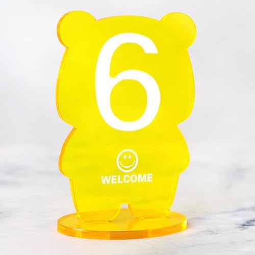 Hoiweqr Acryl-Tischnummernhalter, kreativer Cartoon-Bären-Stil im Ins-Look, Wiederverwendbare Empfangsdekoration, Tischkarte & Sitzplatzschild für Restaurant, Café, Takeaway-Theke(Yellow,115-120) von Hoiweqr