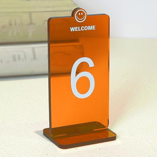 Hoiweqr Acryl Tischnummernhalter für Restaurants - klare Tischnummer Zeichen - Modernes Rechteckiges Design, 5cm Dicke Tischkarte für Cafés, Gastronomie, Weddings Bankett, Restaurants(Orange,103-108) von Hoiweqr