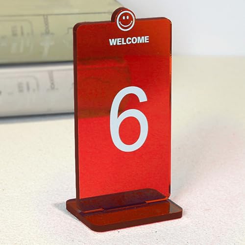 Hoiweqr Acryl Tischnummernhalter für Restaurants - klare Tischnummer Zeichen - Modernes Rechteckiges Design, 5cm Dicke Tischkarte für Cafés, Gastronomie, Weddings Bankett, Restaurants(Red,79-84) von Hoiweqr