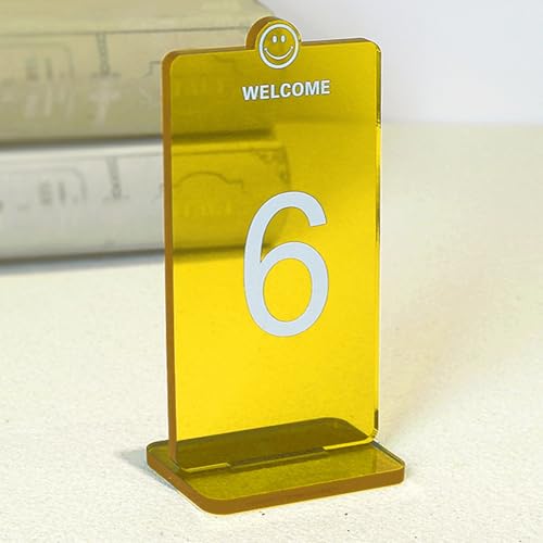 Hoiweqr Acryl Tischnummernhalter für Restaurants - klare Tischnummer Zeichen - Modernes Rechteckiges Design, 5cm Dicke Tischkarte für Cafés, Gastronomie, Weddings Bankett, Restaurants(Yellow,55-60) von Hoiweqr