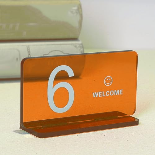 Klar Acryl Tischnummernhalter, Hochzeit Tischnummern Schilder Acryl, Dickes Rechteckiges Modernes Design für Restaurants, Cafés, Imbiss, Tischkarte, Abholschild, Acryl Schild mit Ständer(Orange,25-30) von Hoiweqr