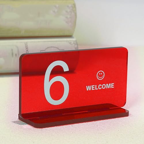 Klar Acryl Tischnummernhalter, Hochzeit Tischnummern Schilder Acryl, Dickes Rechteckiges Modernes Design für Restaurants, Cafés, Imbiss, Tischkarte, Acryl Schild mit Ständer(Red,67-72) von Hoiweqr