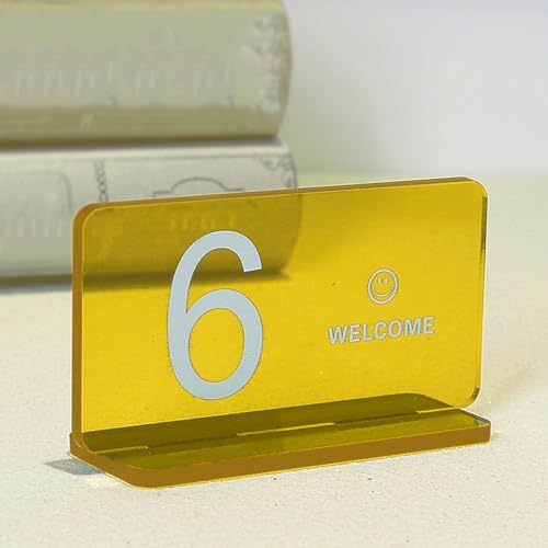 Klar Acryl Tischnummernhalter, Hochzeit Tischnummern Schilder Acryl, Dickes Rechteckiges Modernes Design für Restaurants, Cafés, Imbiss, Tischkarte, Acryl Schild mit Ständer(Yellow,73-78) von Hoiweqr