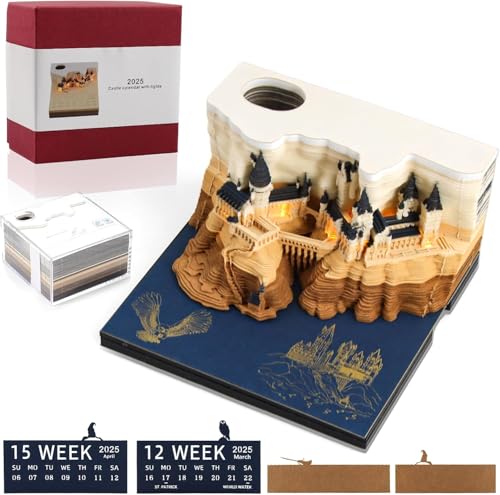 Hojalis 3D Castle Notizblock-Kalender, 2026 Schreibtischkalender, Notizblock mit LED-Lichtern von Hojalis