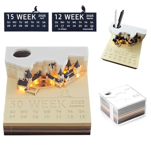 Hojalis 3D Kalender Abreißen, 3D Kalender 2026, 3D Notizblock mit Licht, 2026 Tischkalender-Notizblock, 3D Memo Pad Kalenders, 3D Abreißkalender mit Glasklarem Anzeigebox, 3D Diy Desktop-Ornament von Hojalis