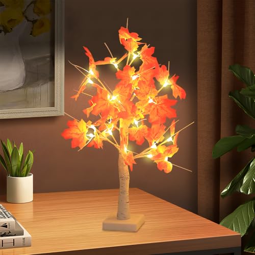Hojalis Ahornblatt Baum Licht mit 24 LEDs, 38cm Herbstdeko Lichterbaum für Innen, USB oder Batteriebetrieben Ahornblatt-Lampe für Wohnzimmer, Büro, Esszimmer, Hochzeit, Halloween Deko, Innen Deko von Hojalis