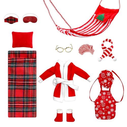 Hojalis Wichtel Zubehör Weihnachten, 13PCS Weihnachten Elf Puppe Kostüm Zubehör, Weihnachtswichtel Set, Elf Hängematte, Schlafsack, Schürze, Kochmütze, Bademantel, Schal, Brille usw, Elf Kleidung Hojalis Wichtel Zubehör Weihnachten, 13PCS Weihnachten Elf Puppe Kostüm Zubehör, Weihnachtswichtel Set, Elf Hängematte, Schlafsack, Schürze, Kochmütze, Bademantel, Schal, Brille usw, Elf Kleidung von Hojalis