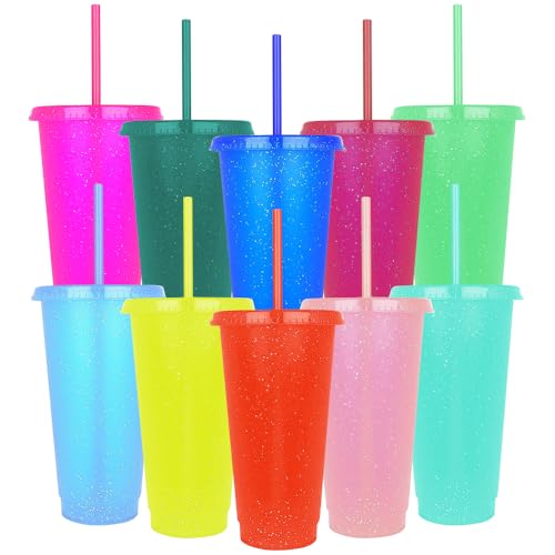Hojalis Wiederverwendbare Kunststoffbecher, 680 ml, Kunststoffbecher mit Deckel und Strohhalm, bunte Glitzer, kalte Becher, Eiskaffeetasse, Partybecher, Reisebecher für kalte Getränke, Kinder Hojalis Wiederverwendbare Kunststoffbecher, 680 ml, Kunststoffbecher mit Deckel und Strohhalm, bunte Glitzer, kalte Becher, Eiskaffeetasse, Partybecher, Reisebecher für kalte Getränke, Kinder von Hojalis
