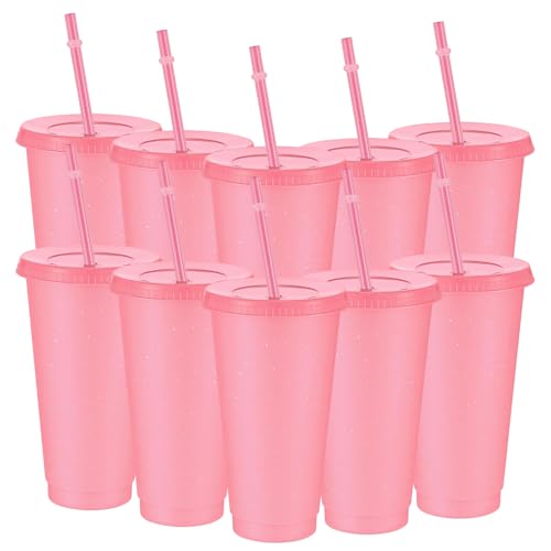 Hojalis Wiederverwendbare Kunststoffbecher, 680 ml, Kunststoffbecher mit Deckel und Strohhalm, rosa Glitzer, Kaltbecher, Eiskaffeetasse, Partybecher, Reisebecher für kalte Getränke, Kinder, Erwachsene Hojalis Wiederverwendbare Kunststoffbecher, 680 ml, Kunststoffbecher mit Deckel und Strohhalm, rosa Glitzer, Kaltbecher, Eiskaffeetasse, Partybecher, Reisebecher für kalte Getränke, Kinder, Erwachsene von Hojalis