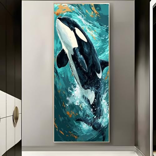 Diamond Painting Wal Orca, Diamond Painting Groß xxl 135 X 65 cm, DIY Diamant Painting Bilder, 5D Diamond Painting Erwachsene, Daiments Painting Diamond-Painting Crafts, Haus Wand Dekoration -490FC von Hojoomo