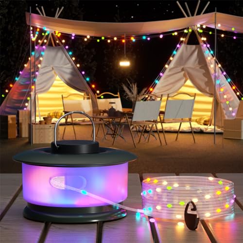 Hokone Camping Lichterkette Aufrollbar, 3-in-1 Wasserdichte Tragbare Outdoor Camping LED Lichterkette 10m,USB Aufladbar RGB Lichterkette Camping, Lichterkette für Zelt Vorzelt Festival von Hokone