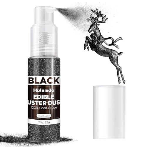 Essbarer Glitzer Spray Schwarz, 22g Lebensmittel Essbares Glitzer für GeträNke, Geschmacklos Essbare Glitzerpulver, Lebensmittel Pulver für Stitch Tortendeko, Fondant, Cocktails, Drinks Decor von Holamdo