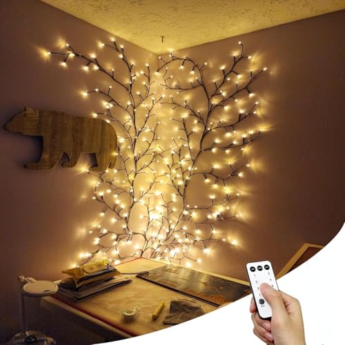 7.5FT USB-Anschluss 144 LEDs Twinkling Baum Zweig Licht mit Fernbedienung für Zimmer und Haus Warm White Wall Tree Lights beleuchtete Girlande Indoor für Halloween Weihnachtsdekorationen (1 PCS) von HoldOneLight
