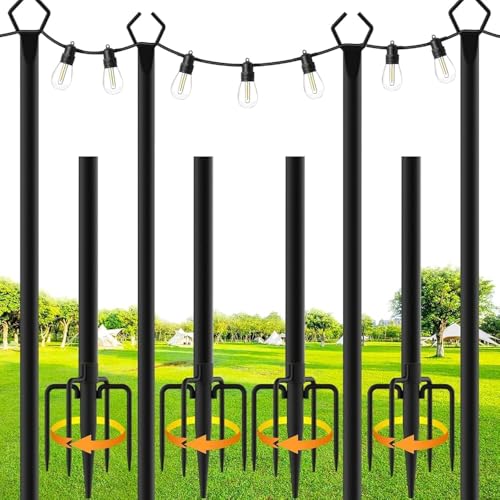 HoldOneLight Lichterketten-Stange für Außenbereich, 2 Stück, 3m, Stahl, für Garten, Terrasse, Hochzeit, Weihnachten (4 PACK) von HoldOneLight