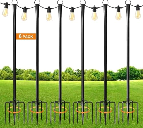String Light Pole für Deck - 6 Pack 9.8FT für außen hängenden Stahl String Pole für Outdoor-Dekoration Garten, Hinterhof, Terrasse Beleuchtung Stand für Parteien, Weihnachten, Hochzeit (6pcs) von HoldOneLight