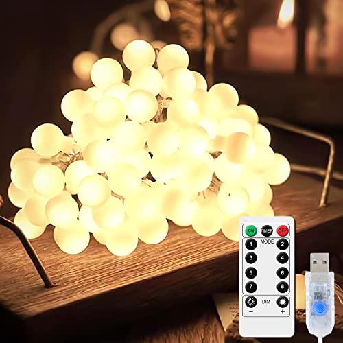 LED Kugel Lichterkette, 10M 80 LED Globe Lichterkette Warmweiß 8 Modi USB LED Kugel Lichtkette IP67 Wasserdicht LED Lichterkette mit Fernbedienung Beleuchtung Weihnachten Lichtketten (Warmweiß, 10) LED Kugel Lichterkette, 10M 80 LED Globe Lichterkette Warmweiß 8 Modi USB LED Kugel Lichtkette IP67 Wasserdicht LED Lichterkette mit Fernbedienung Beleuchtung Weihnachten Lichtketten (Warmweiß, 10) von Holdden