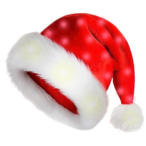 Holdes 28 x 38 cm/32 x 45 cm, Weihnachtsmütze, beleuchteter Weihnachtshut aus weichem Plüsch, klassischer Weihnachts-Cosplayhut für Erwachsene, Kinder Holdes 28 x 38 cm/32 x 45 cm, Weihnachtsmütze, beleuchteter Weihnachtshut aus weichem Plüsch, klassischer Weihnachts-Cosplayhut für Erwachsene, Kinder von Holdes
