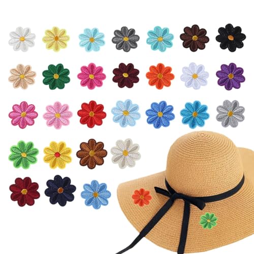 Holdes Aufnäher zum Aufbügeln für Kleidung, Aufnäher zum Aufbügeln - Hutaufnäher Kleidung - Gänseblümchen Blumen Patches Set, 28 Stück, Stoffflicken für Kleidung, besticktes Eisen von Holdes