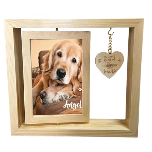 Holdes Gedenk-Bilderrahmen für Hunde aus Holz, drehbarer Schreibtisch-Bilderrahmen aus Holz | Gedenktafel aus Holz | Gedenkfotorahmen für Haustiere mit Liebesetikett von Holdes