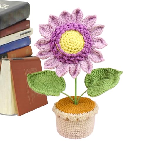 Holdes Häkelblumen, Sonnenblumendekor mit Häkelnadeln, handgefertigte künstliche Häkel-Blumendekoration | Tischdekoration für Zuhause, 25 cm große Sonnenblumenornamente für Wohnzimmer, von Holdes