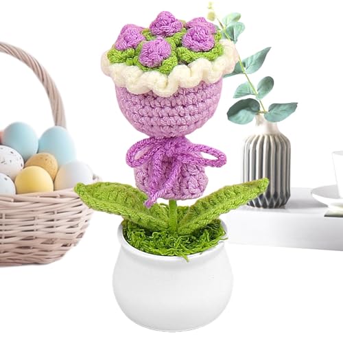 Holdes Häkelblumen, gehäkelter Blumentopf | Häkel-Blumenstrauß im Topf – gehäkelte bunte Häkel-Blumen für Frauen, für das Armaturenbrett im Auto, im Büro, zu Hause, Party von Holdes